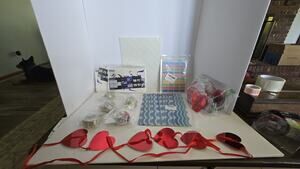 25 Piece Arts & Crafts Mixed Lot Beading, Stencils, Boarder, Heart Garland Label
